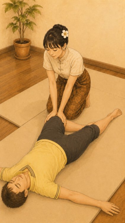 片膝外開き太もも揉み流し